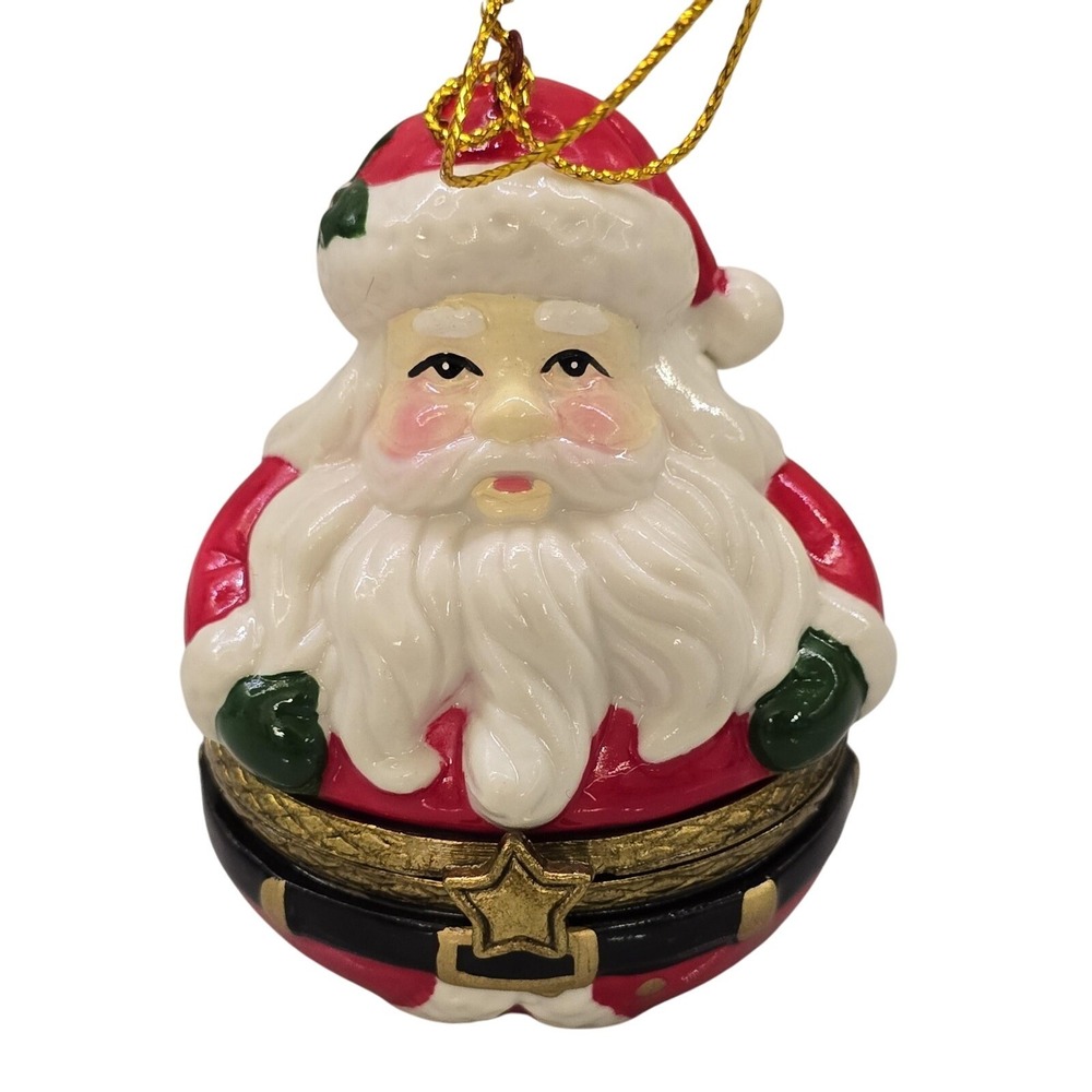 New Porcelain‎ Santa Claus Ornament Hinged Christmas Box 3 Inch Pudgy Santa 3 in